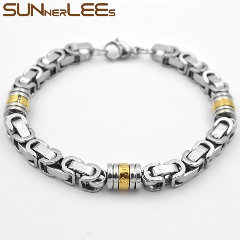 SUNNERLEES 316L браслет из нержавеющей стали 8 мм Геометрическая Византийская цепочка