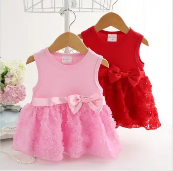 

Summer Infant Baby Girls 3D Flower Dresses Toddler Princess Bow Party Dress Babies Sleeveless Clothes 2018 Childrens Clothing