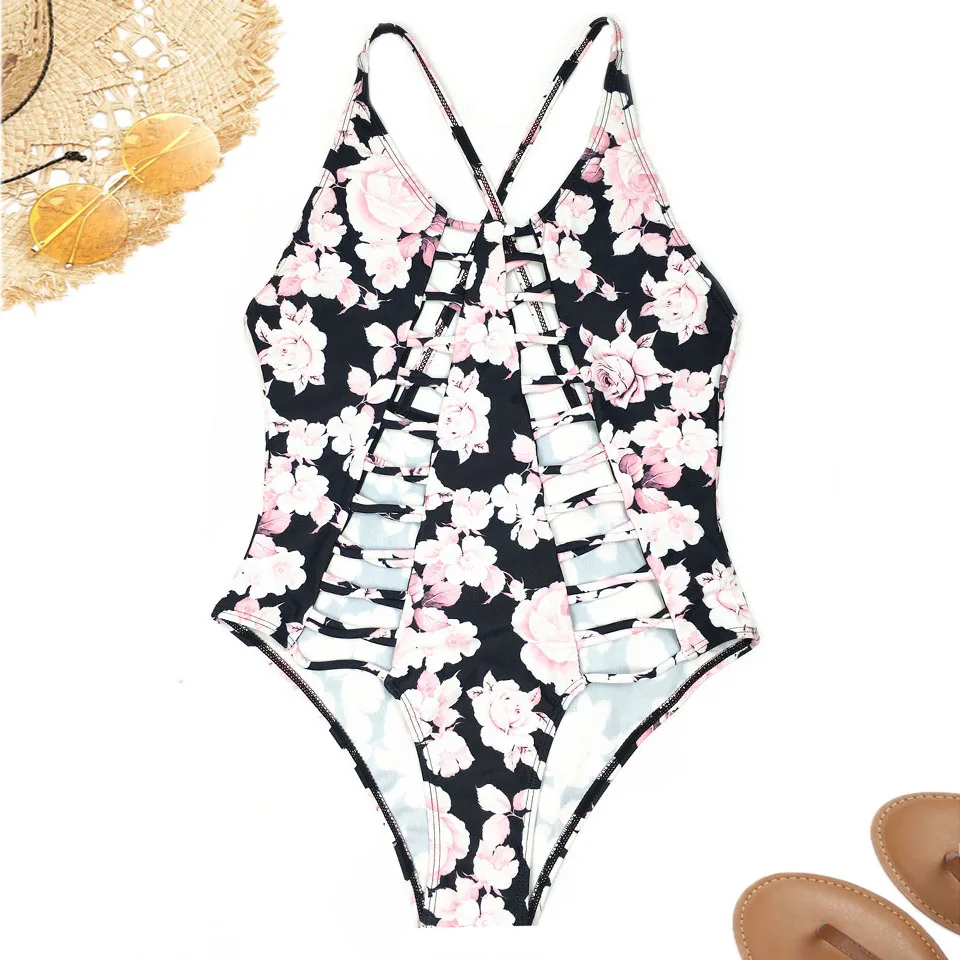 Cut Out Swimwear One Piece Maillot Cut Out Bathing Suit Floral Print ...