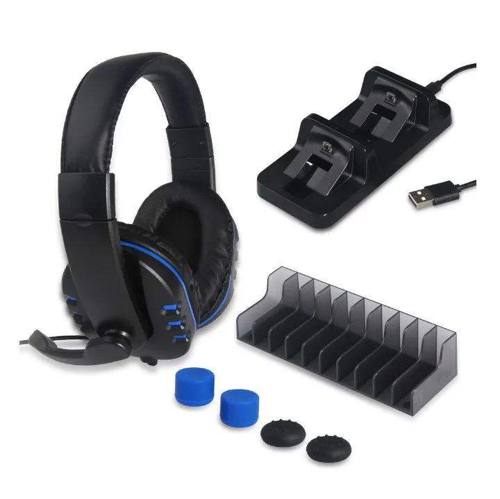 Headband Game Disc Storage Dual Charging Dock Charging Cable Thumbstick Headphone For Sony Playstation 4 / PS4 Slim / Pro