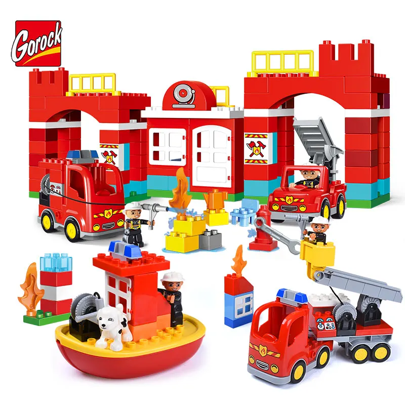 

Gorock Large Particles City Fire Station Series Building Block Model Large Size Fire Truck Fireman Brick Toy Compatible Duploe