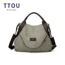 TTOU женские холщовые сумки высокого качества, женские вместительные Сумки на одно плечо, винтажные одноцветные сумки с несколькими карманами, женские сумки