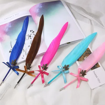 

50 pieces Fashion Vintage Swan Feather Quill Metal Nib Dip Pen Set Fountain Pen Kids Stationery Halloween Gift