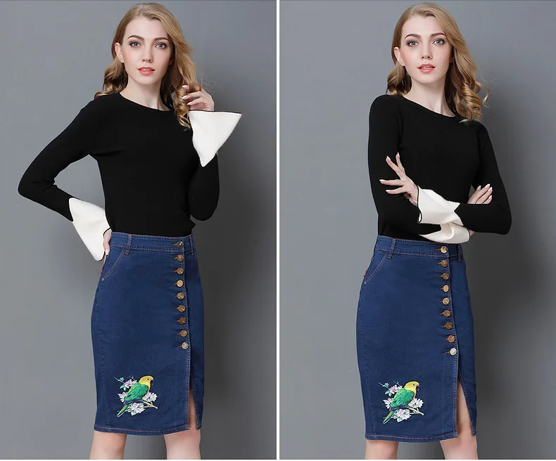 2019 оригинальный новый европейский стиль супер размер вышитые женские джинсовые высокие эластичные вышитые бедра