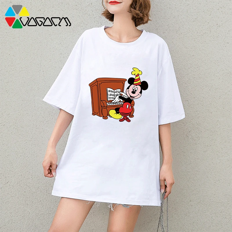 

Mickey Mouse Women Summer T-shirts Casual Cartoon Print Short Sleeve Harajuku Tops Fashion Loose Cotton Plus Size T Shirt