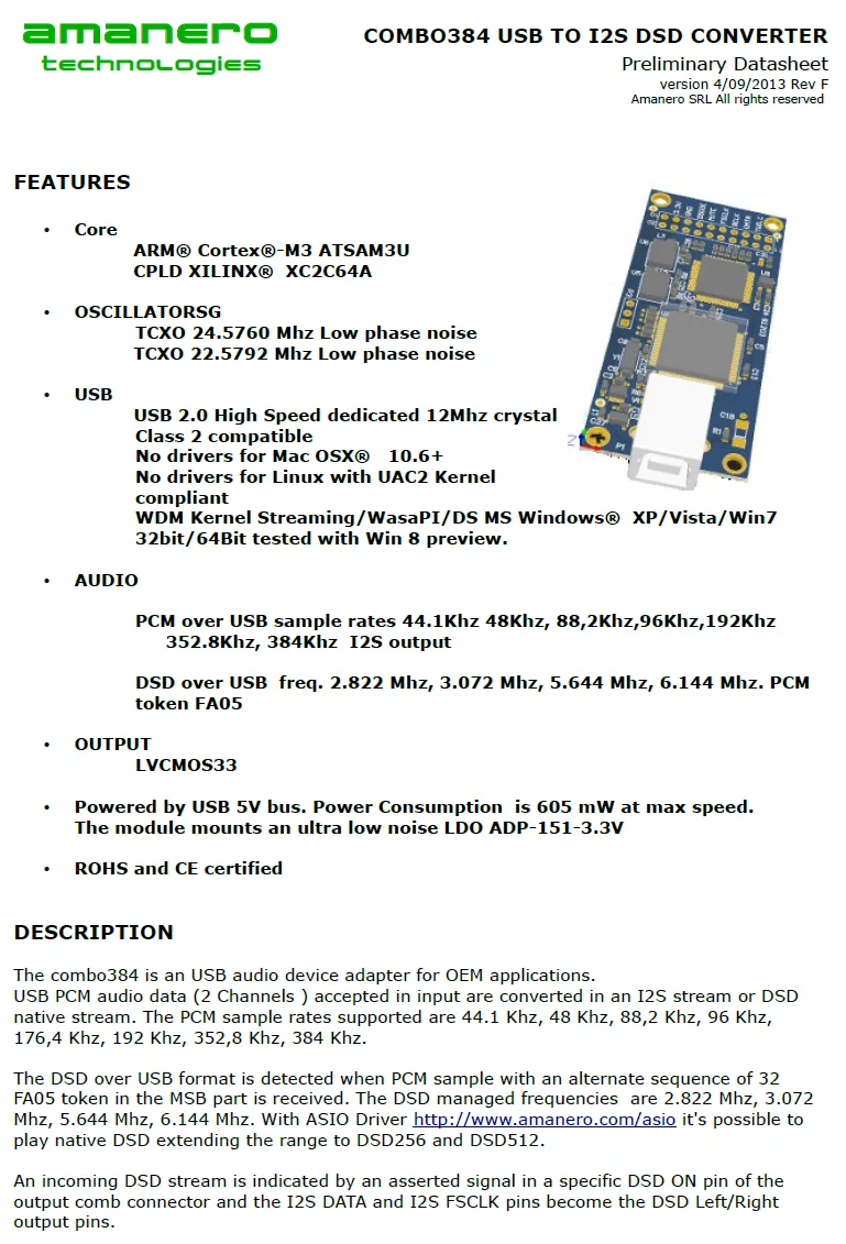 DAC HIFI усилитель Combo384 USB к ies итальянский цифровой интерфейс относится к Amanero Usb Iis поддержка DSD512 32 бит 384K