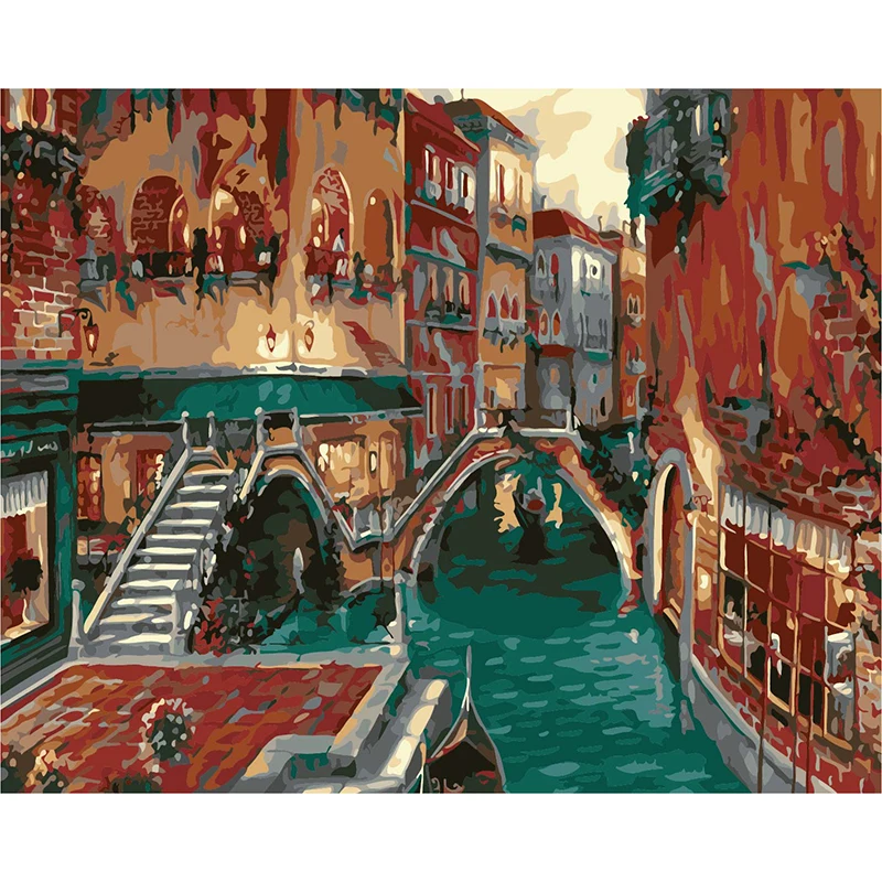 Frameless Picture Water City DIY Painting By Numbers Modern Hand Painted Calligraphy For Home Decor 40x50cm | Дом и сад