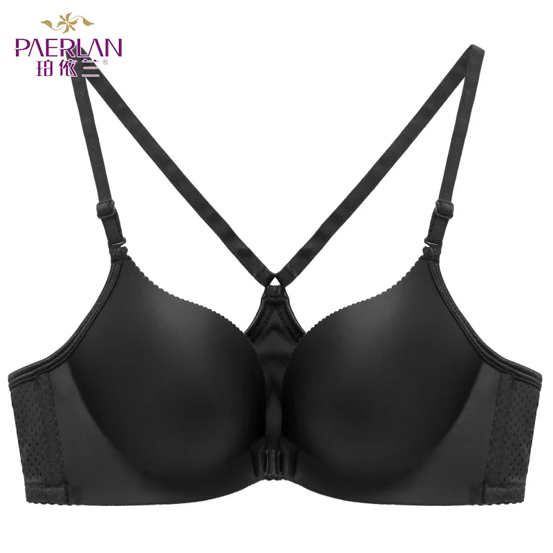 

PAERLAN Women Simple Wire Free Front Closure Bra Female Y-Line Straps Glossy Seamless Push Up 3/4 Cup Underwear Wholesale