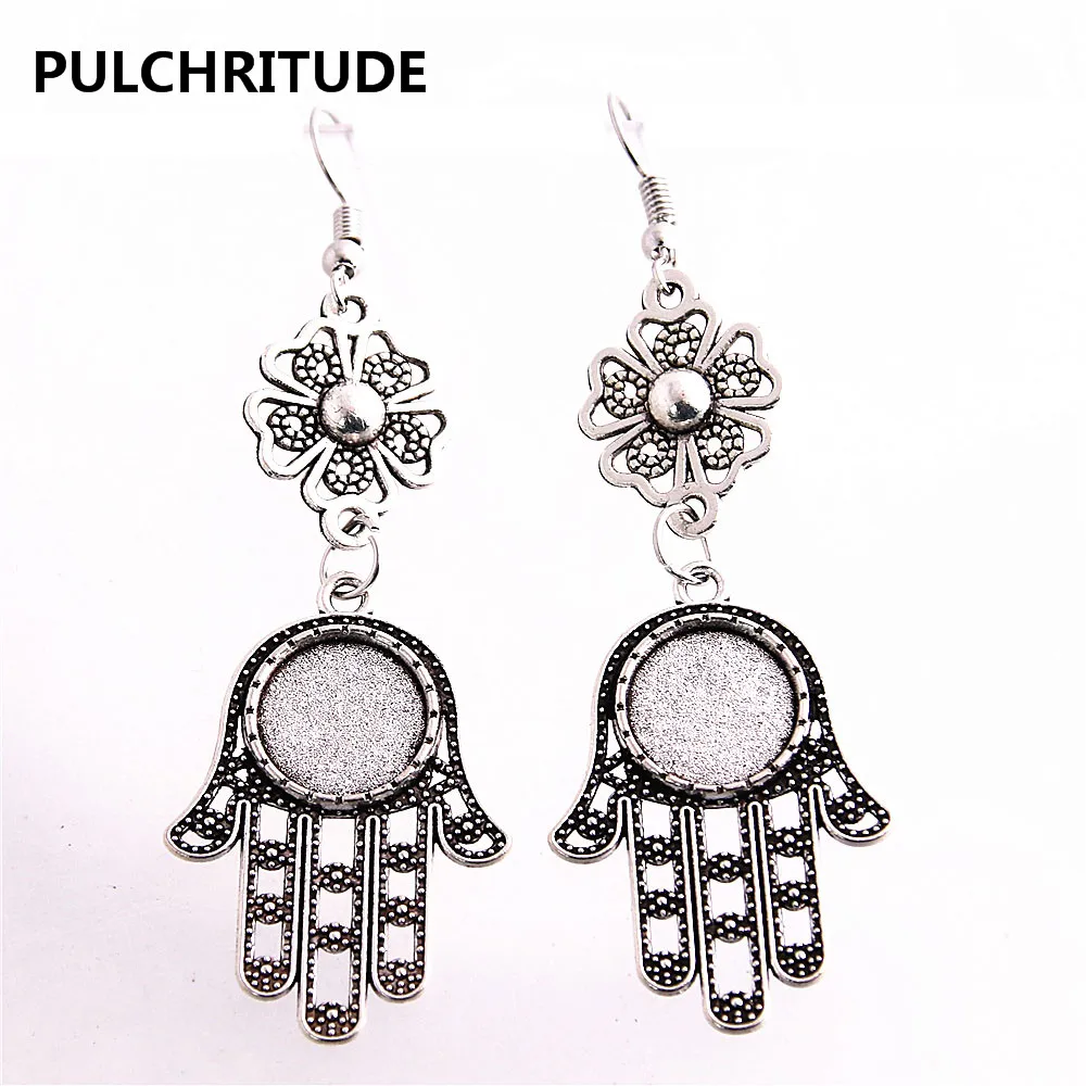 

12pcs 12mm Antique silver Alloy Round hand Earrings Hooks Cabochon Base Setting DIY Jewelry Findings Making Fittings C2168