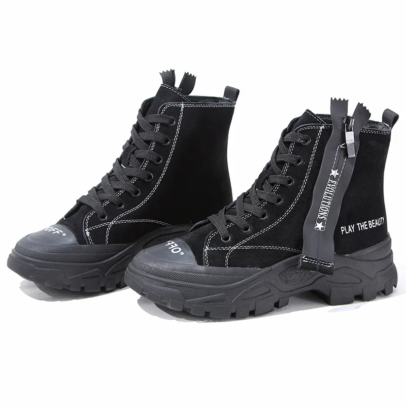 JINBEILEE Joker Warm Sports Walking Shoes Women Casual Platform Fashion Canvas Boots Retro Martin Boots Women