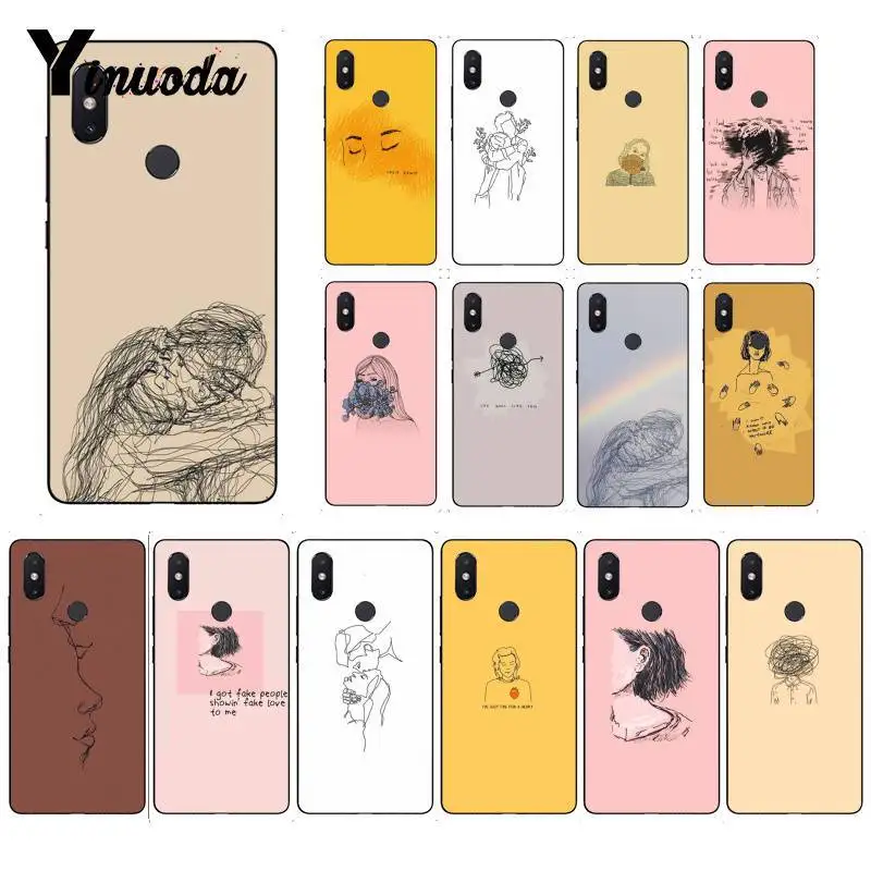 

Yinuoda Retro Art line pair TPU Soft Silicone Phone Case for Xiaomi Mi 6 Mix2 Mix2S Note3 8 8SE Redmi 5 5Plus Note4 4X Note5