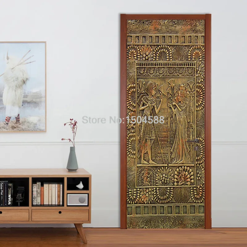 ПВХ самоклеющиеся водонепроницаемые настенные двери Стикеры 3D Ретро египетский фараон обои Гостиная Кабинет двери наклейки 3D Фреска Декор