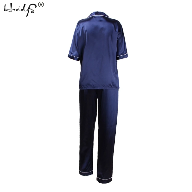 Комплекты из двух предметов, пижамы, женские шелковые атласные пижамы, комплекты с коротким рукавом+ длинные штаны, пижамы, одежда для сна, женская повседневная домашняя одежда