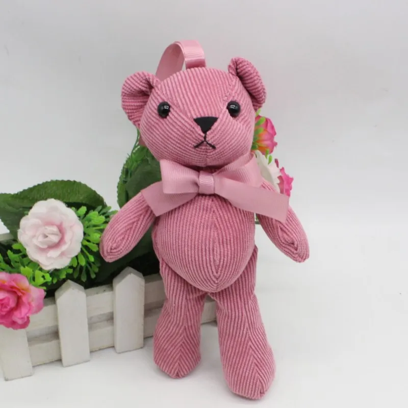Luxury Bowtie Teddy Bear Dolls Toys Corduroy Stripe Bear Cloth Doll Small Key Bag Pendants Wedding Party Flower Decor 1418cm 10pcs (11)