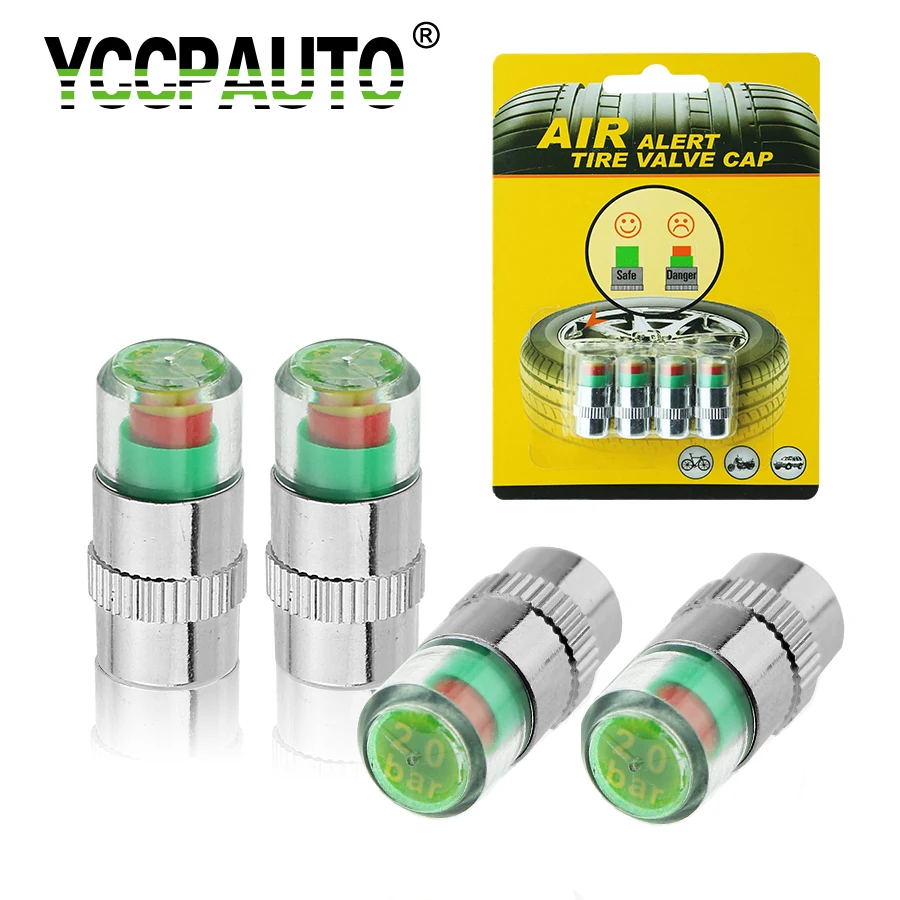 

YCCPAUTO 1Set Car Tire Pressure Monitor Pressure Gauge Cap 2.0/2.2/2.4 Bar 30/32/36 PSI Sensor Indicator Alert Monitoring Tools