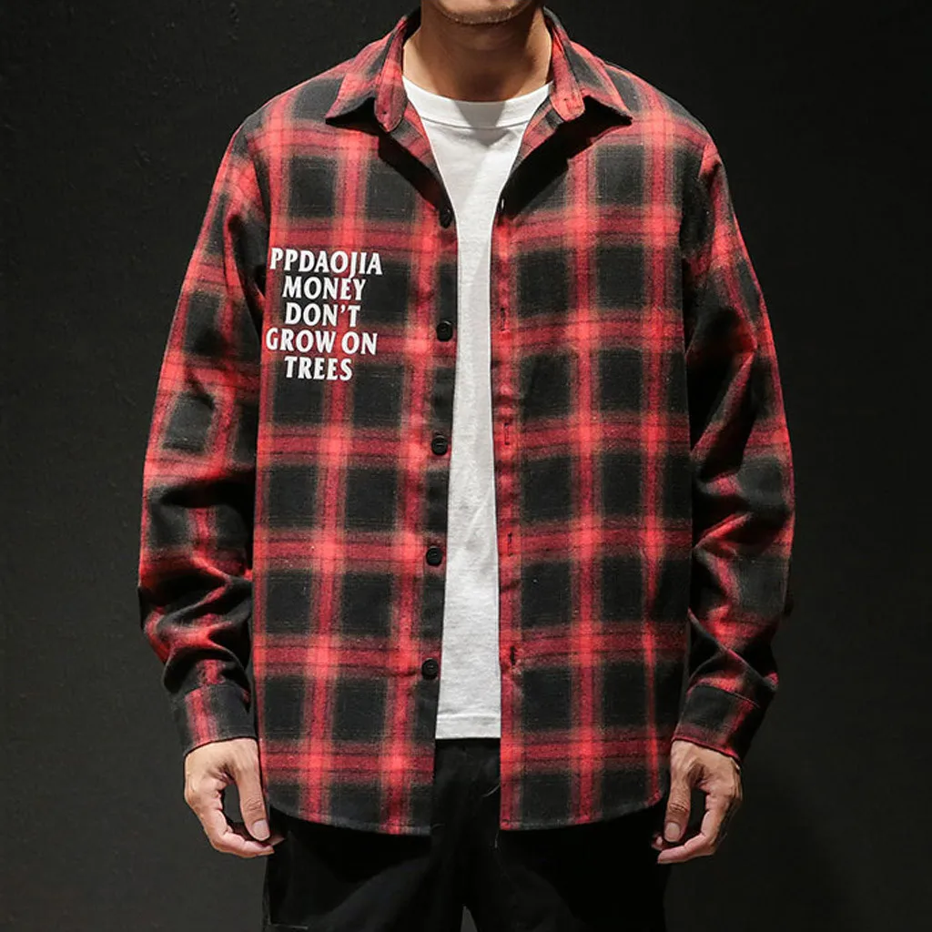 Plaid Shirt Men Casual Fashion Plaid Printing Loose Lapel High Quality Spring Autumn Long Sleeve Shirt Tops Breathes Blouse