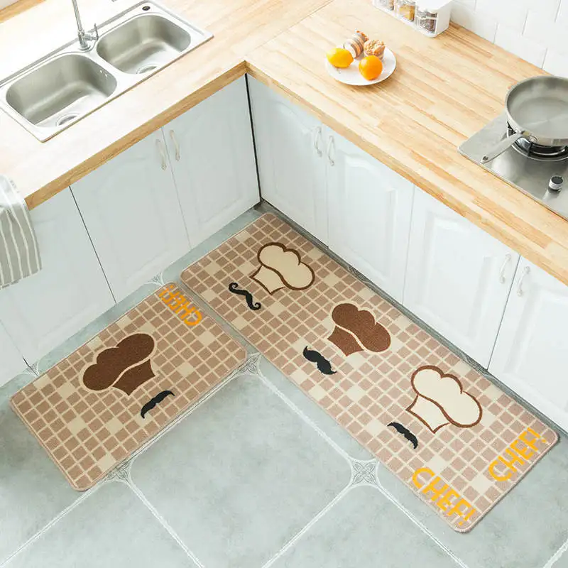 2pcs/set Floor Mat Non-slip Oil-proof Kitchen Carpets American Style Kitchen Long Rugs Entrance Doo