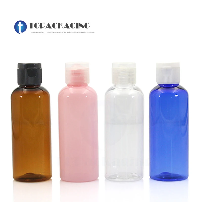 50PCS*50ML Flip Screw Cap Bottle Small Refillable Empty Serum Shampoo Makeup Packing Plastic Cosmetic Container Essential Oil