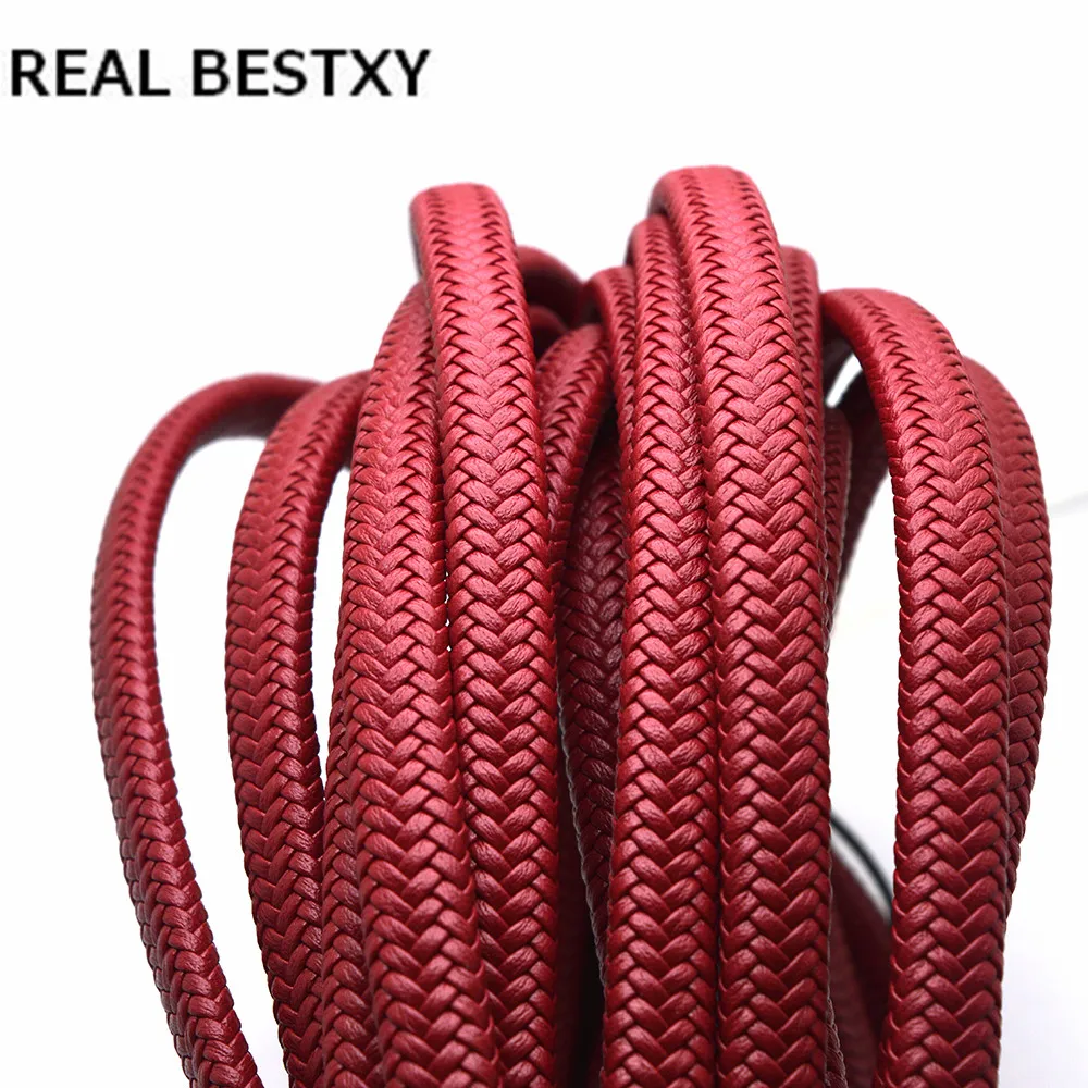 Реальный BESTXY 12*6 мм красный кожаный шнур braide для изготовления браслетов черный