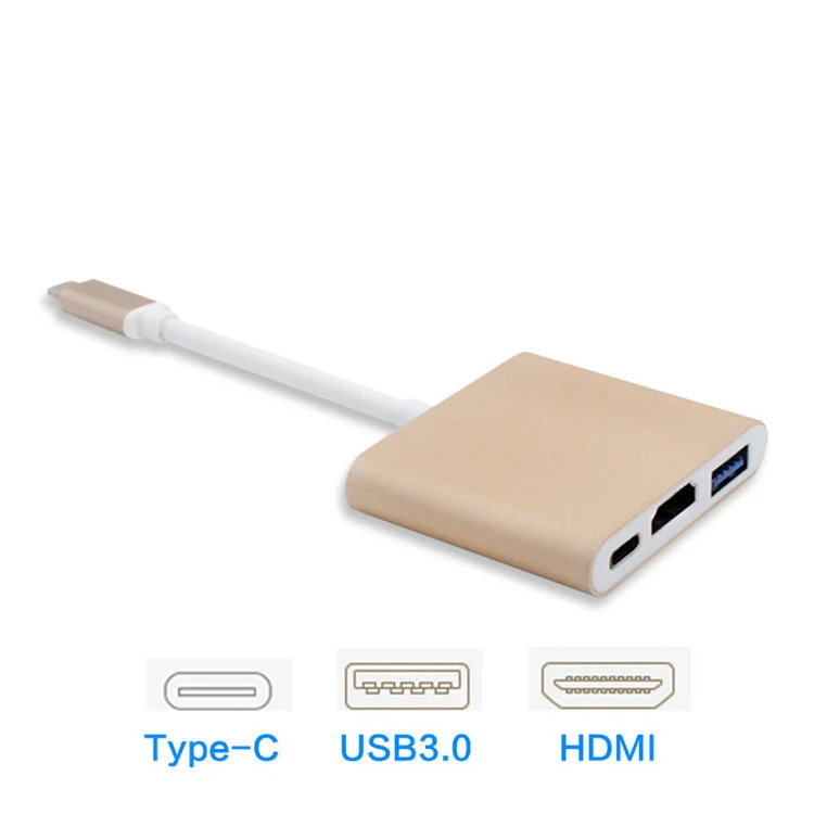 USB-C многопортовый концентратор адаптер 3-в-1 Тип C преобразователь с 1 взаимный обмен данными между компьютером и периферийными устройствами 3,0 Порты и разъёмы, 1 1080 P HDMI Выход и 1 Тип-c зарядка PD Порты и разъёмы