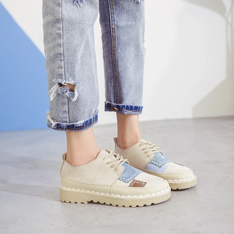 

Lucyever 2019 Fashion Women Flat Shoes Round Toe Lace-Up Oxford Shoes Woman Brogue Casual Moccasins Shoes Sapato Feminino