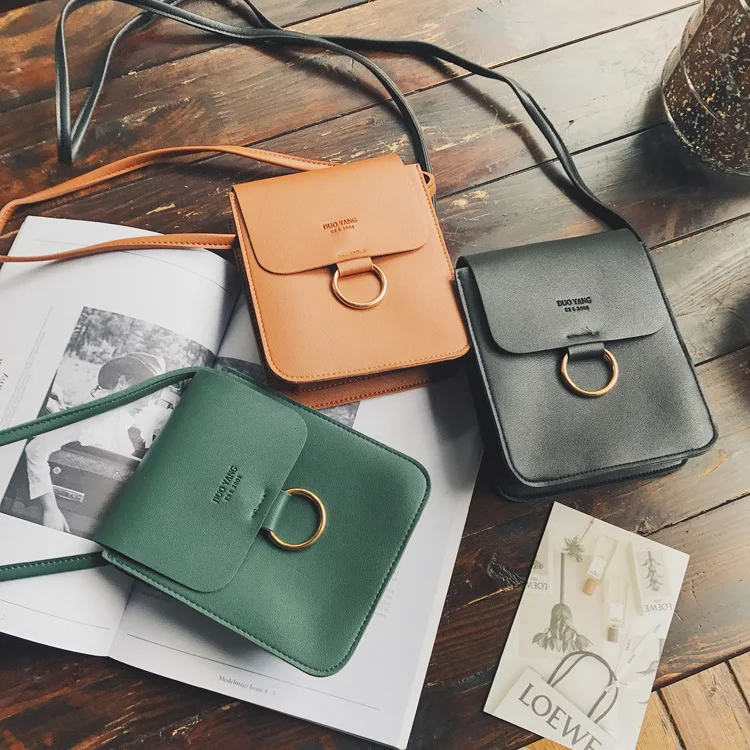 

Hot sell new simple Korean version fashion three-story small oblique bag pure color flip cover PU bag phone bag