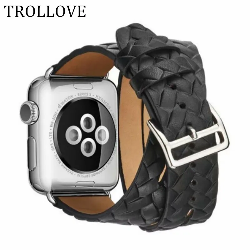 

Extra Long Leather Band Double Tour Cuff Woven Bracelet Leather Strap Watchband for Apple Watch Series 1 3 2 38mm 42mm woman