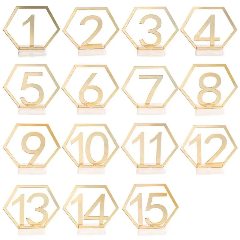 Зеркало свадебное сиденье карты шестигранный стол для чисел и символов для украшения дня рождения - Цвет: 1-15 Gold