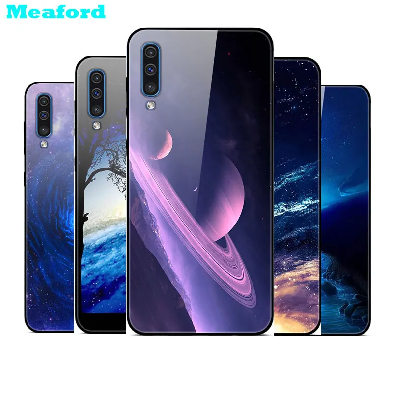 For Samsung A50 Case Fashion Glass Hard PC Back Cover For Samsung Galaxy A50 Cover Silicone Bumper A505 A 50 2019 Phone Case