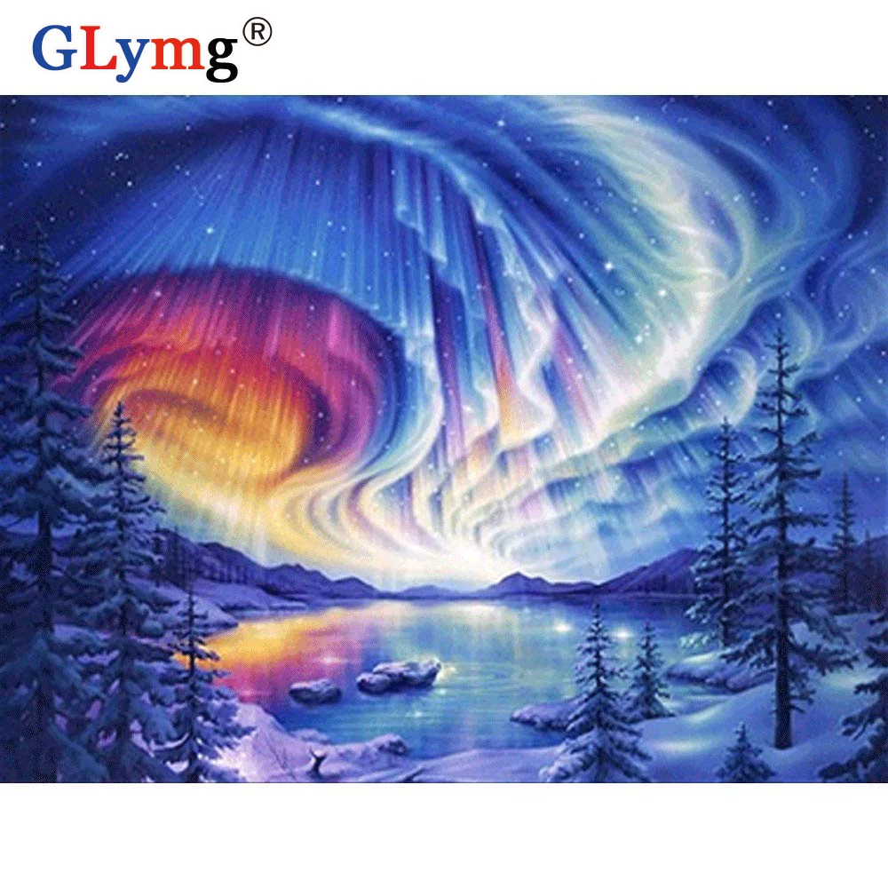 

GLymg New Diy Diamond Painting Cross Stitch Rainbow Lake Surface Snow Scenery Diamond Embroidery Full Square Drill Wall Decor