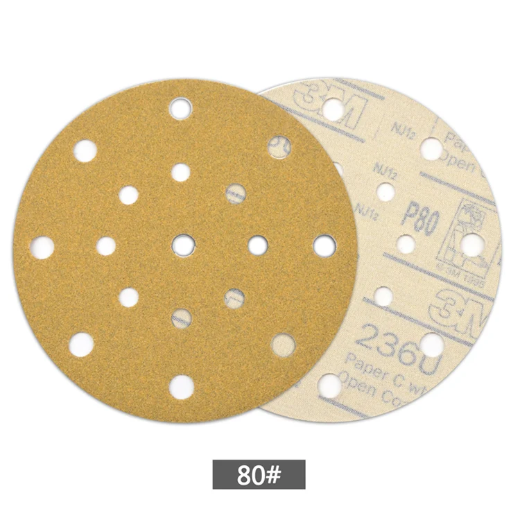 POLIWELL 5PCS 6 Inch 17-Hole Waterproof Sandpaper for Hook and Loop Sanding Pad Car Polishing Grinder Sander Yellow Sanding Disc