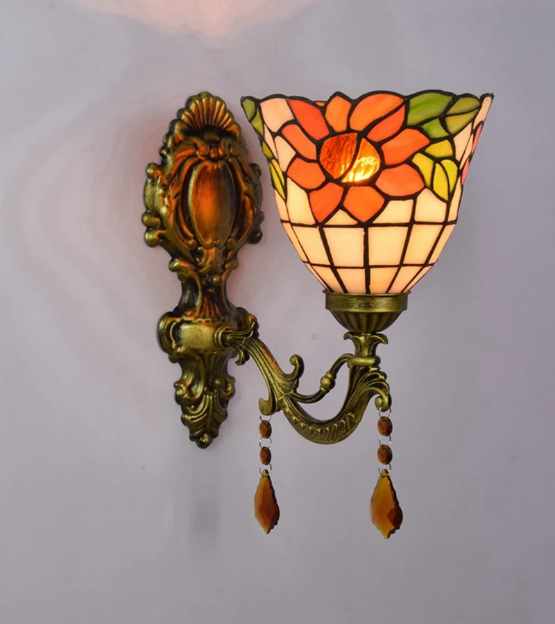 

American Pastoral Vintage color glass crystal wall lamp Mirror front lighting 110-240V E27 Single double headed Bedside lamp