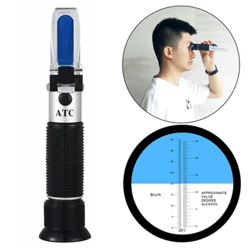 

Handheld 0-25% Vol 0-40% Brix Adjustable Grape Wine Alcohol Refractometer Beer Sugar Beverages ATC Content Meter Manual Focusing
