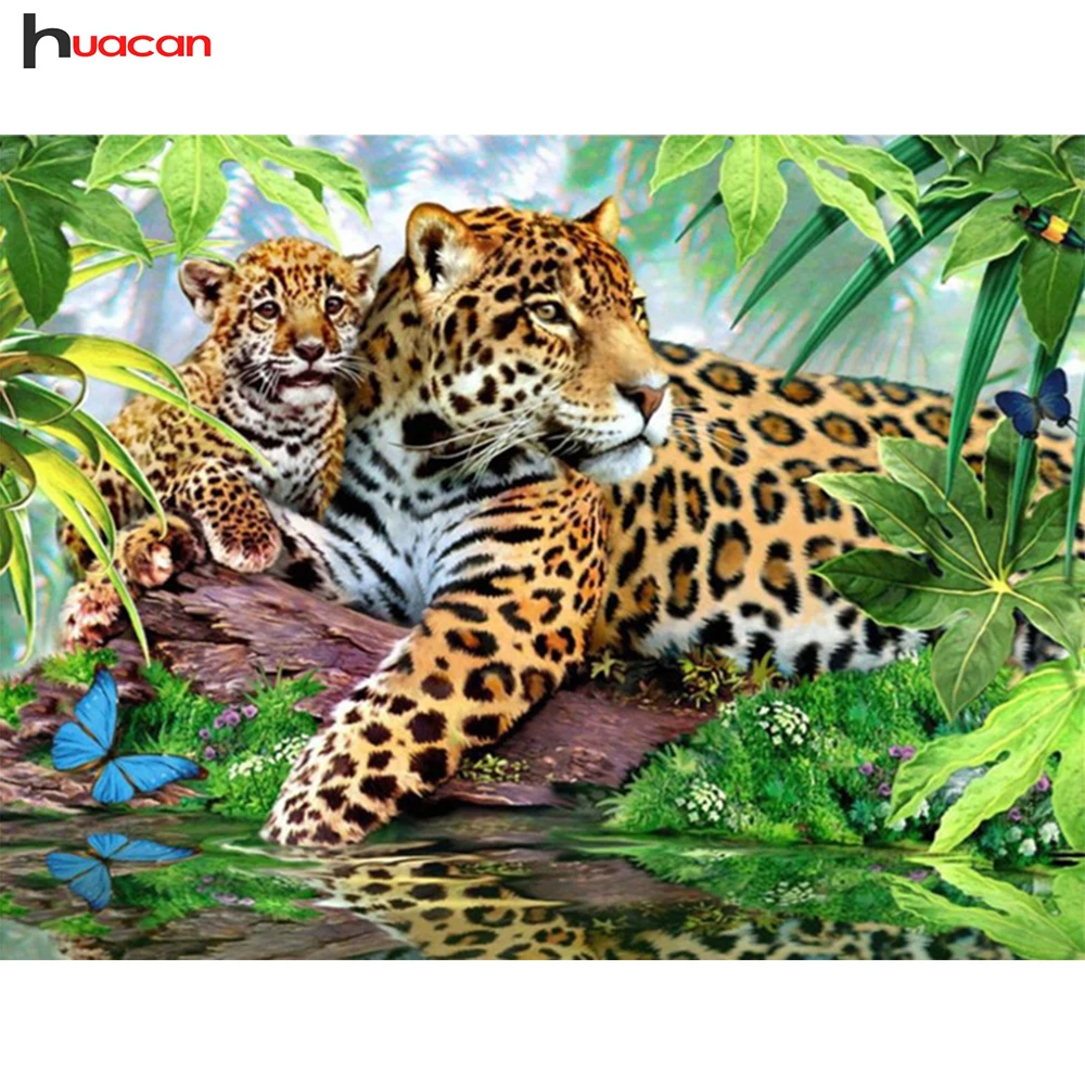 

Huacan Diamond Embroidery Leopard Diamond Painting Cross Stitch Animal Rhinestones Needlework Home Decor Mosaic Full Sets