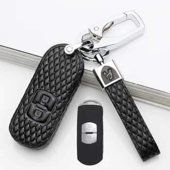 

Top Layer Leather Car Key Case For Mazda 2 3 5 6 CX5 CX7 CX9 2015 2016 2017 2018 Axela Atenza Smart Keyless Car Remote Holder