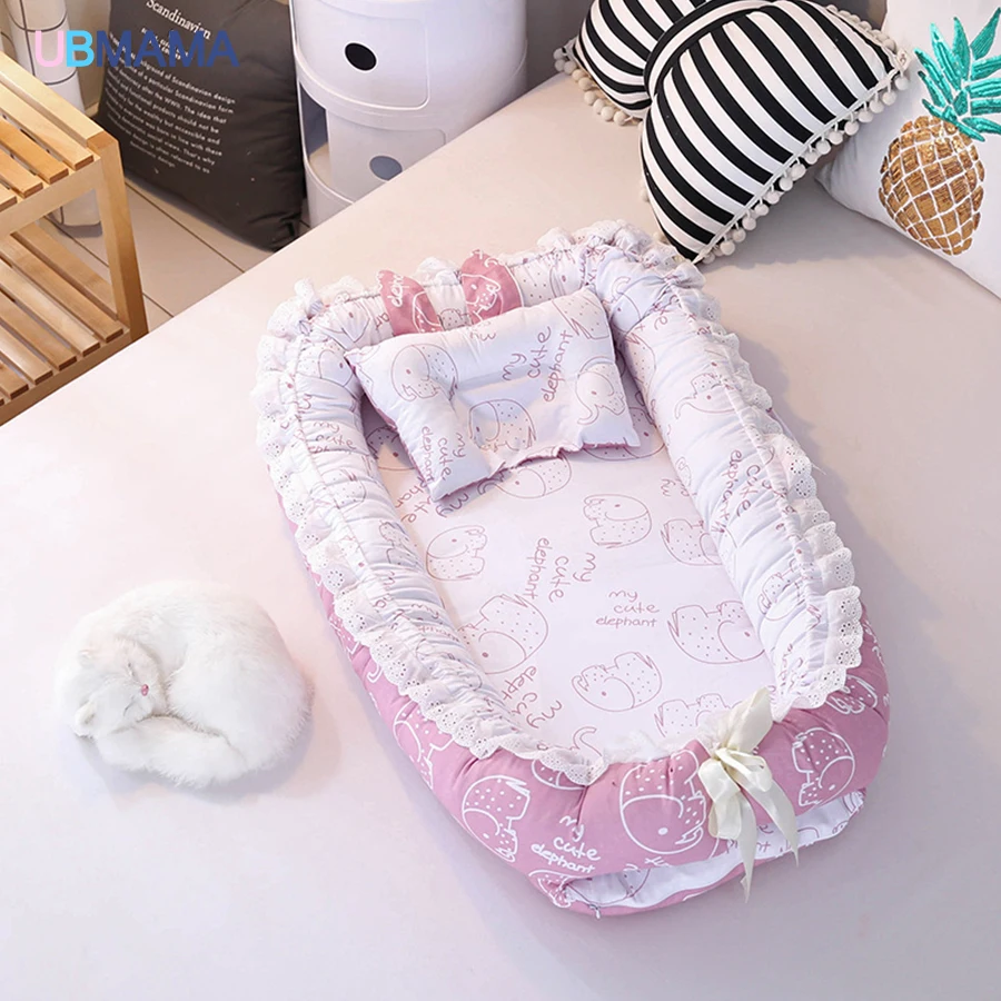 Dorminhoco do Bebê Recém-nascidos de Algodão Rendas de Alta Viagem Simples Lindo Travesseiro Dobrável Portátil Stripde Qualidade Sólida Berço Cama Macia 12 dorminhoco do bebê Recém-nascidos de algodão Rendas