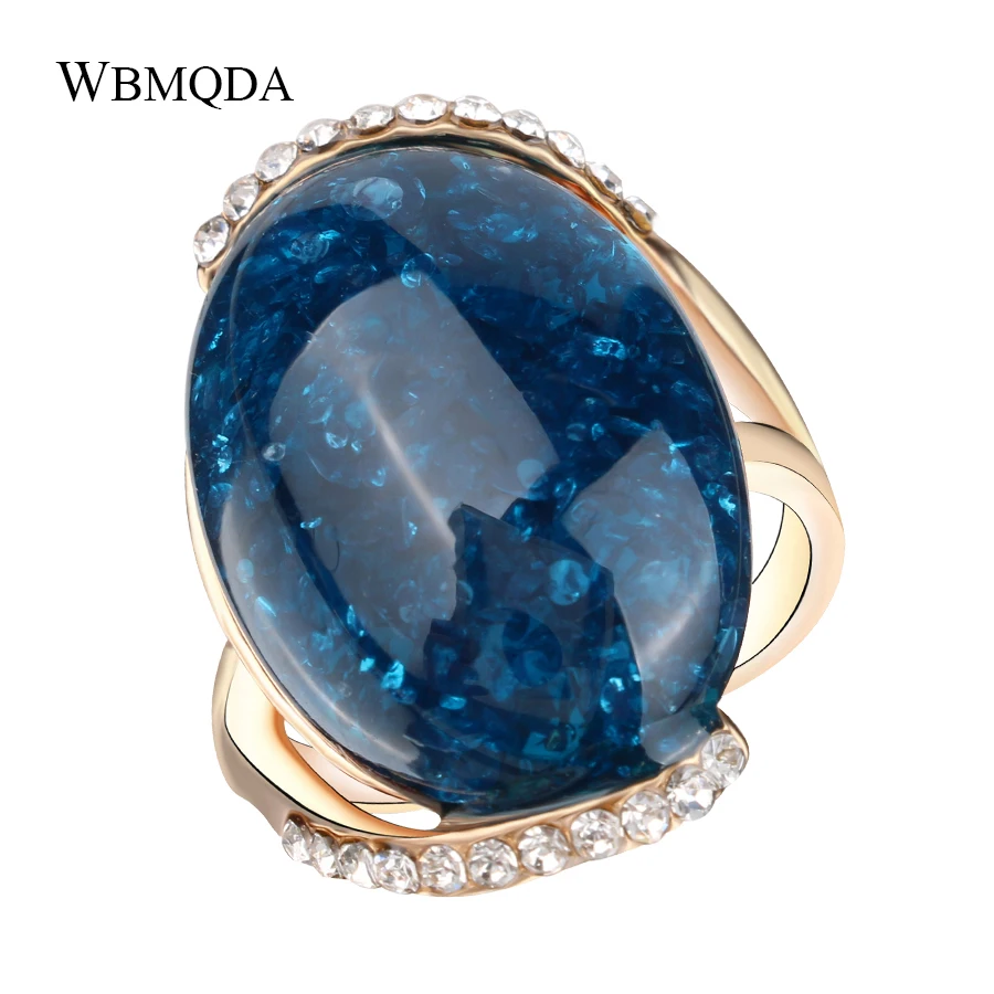 Модное кольцо из розового золота с кристаллами, большое голубое небо, обручальные кольца с камнями для женщин, Свадебная вечеринка, ювелирные изделия
