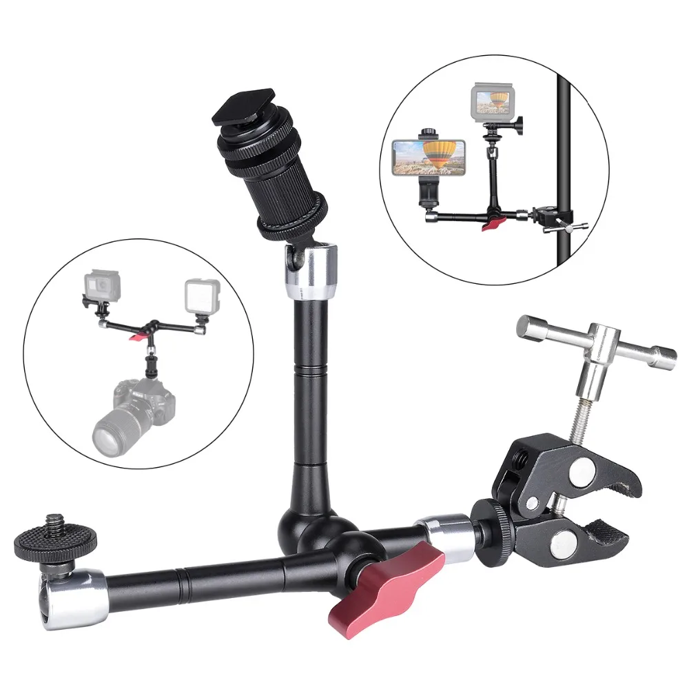 Adjustable Aluminum Alloy 3 Magic Arm Camera Clamp Mount Holder Rig for Gopro Sony Action Camera LED Flash Light Bicycle Bike (11)