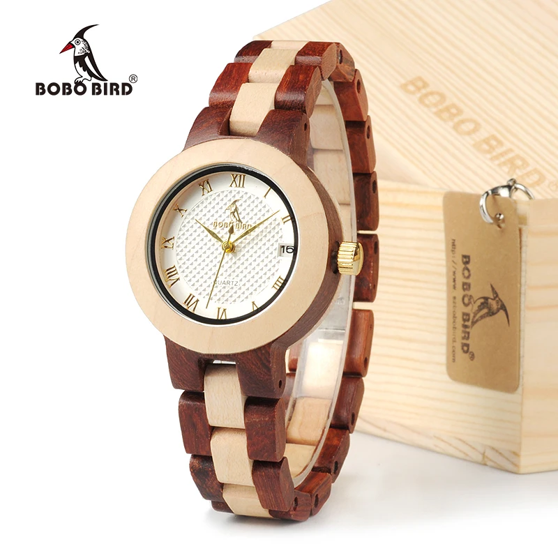 Online BOBO pájaro reloj de madera mujer M19 Rosa sandalias mínimo vestido cuarzo reloj de pulsera superior de la marca de lujo de часы женские reloj femenino