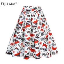 JLI может винтажная плиссированная юбка с принтом на Хэллоуин Рождество высокая талия миди вечерние повседневные женские юбки женская зимняя одежда
