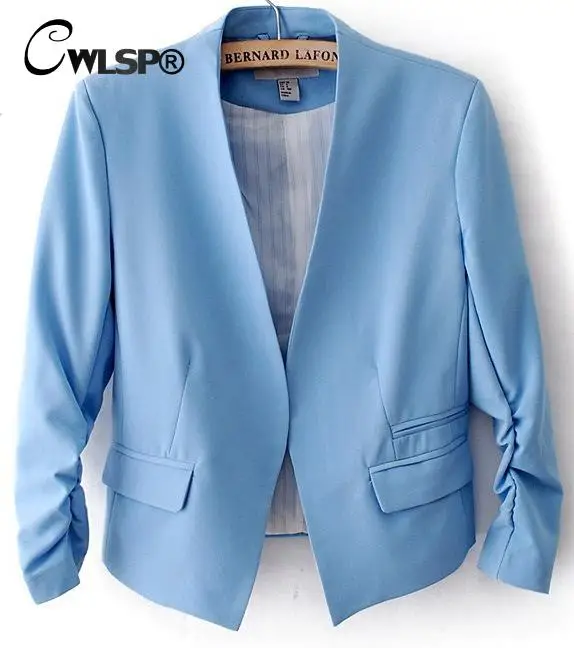 CWLSP весна осень повседневные куртки офисные женские яркие цвета Женская Базовая верхняя одежда тонкие элегантные короткие пальто однотонные casaco feminino - Цвет: Синий