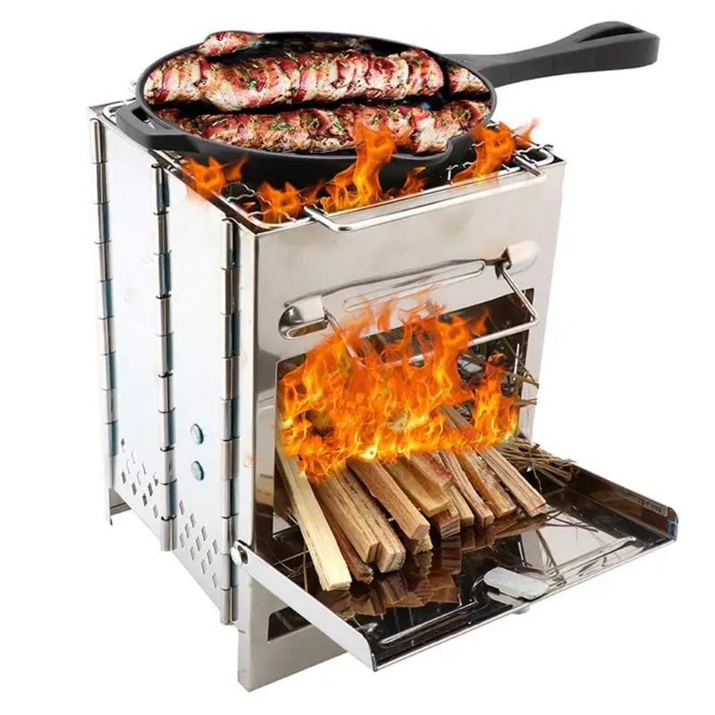 

Outdoor Oven Set Portable Grill Rack Stainless Steel Stove Pan Camping Roaster Charcoal Barbecue Accessaries For Picnic Cookware