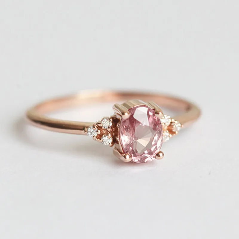 

Rose Gold Pink Stone Ring Moda Mujer Rings for Women Wedding Gift Rings Luxury Jewelry Crystal Bague Femme Girl Anillos O1Q746