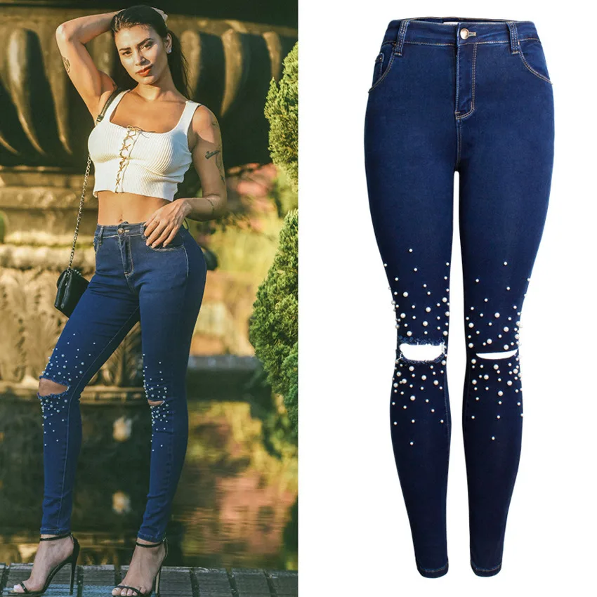 Women High Waist Summer Pencil Skinny Jeans Female Ripped Sexy Hot Cowboy Denim Pants Laies Blue Fashion Bodycon Jean Trousers Women High Waist Summer Pencil Skinny Jeans Female Ripped Sexy Hot Cowboy Denim Pants Laies Blue Fashion Bodycon Jean Trousers
