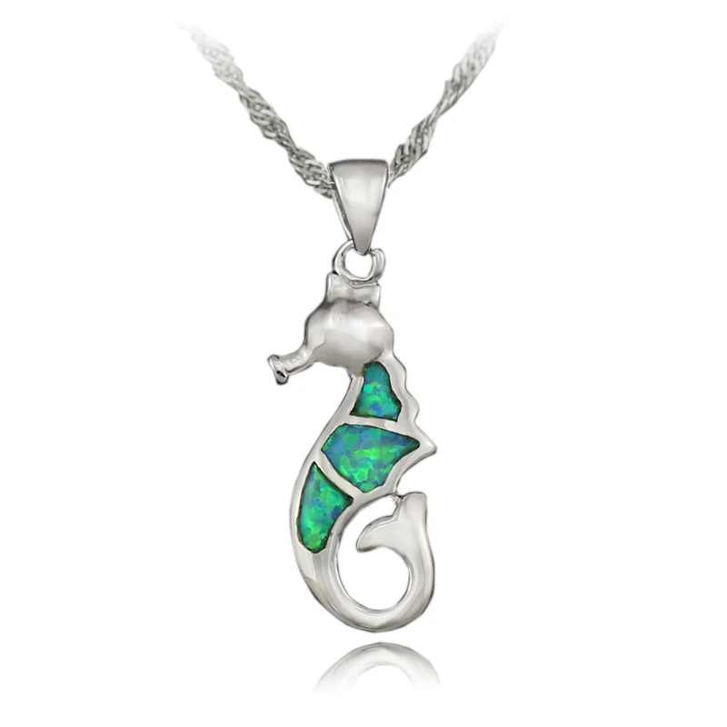 HAIMIS OPAL Lovely Seahorse Green Fire Opal Women Jewelry Silver Plated Pendant OP420 | Украшения и аксессуары