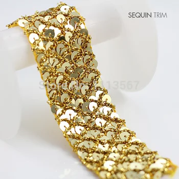 

30yard Craft Braided 5 Row Gold Sequin Fabric Decorated Lace Ribbon Trim For Dress Wedding Clothes Decoration Accessories T283