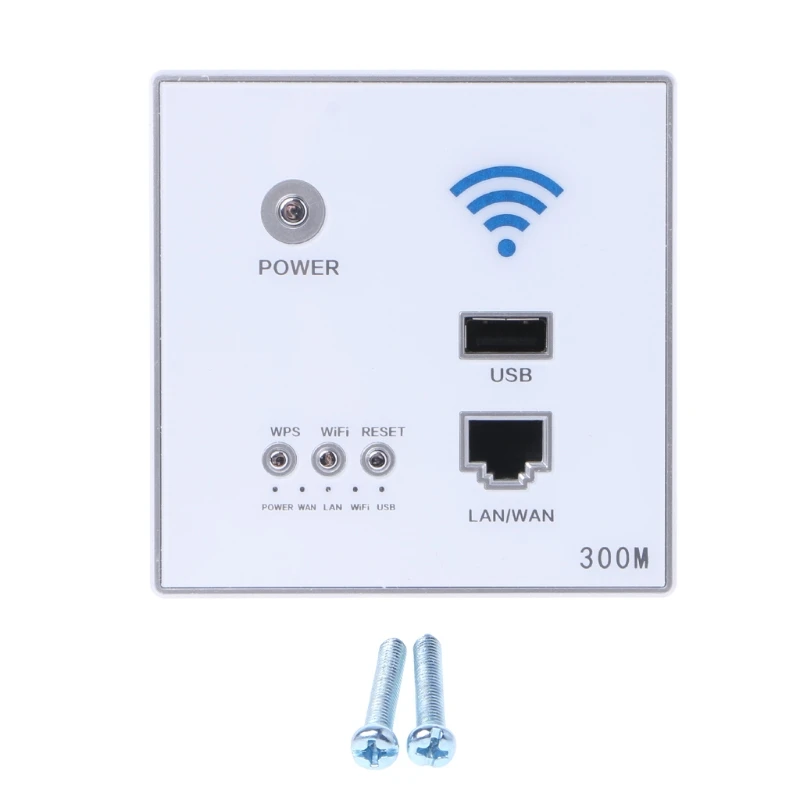 

300Mbps Wireless AP Router Wall Embedded WiFi Repeater w./ LAN Switch/USB Charger