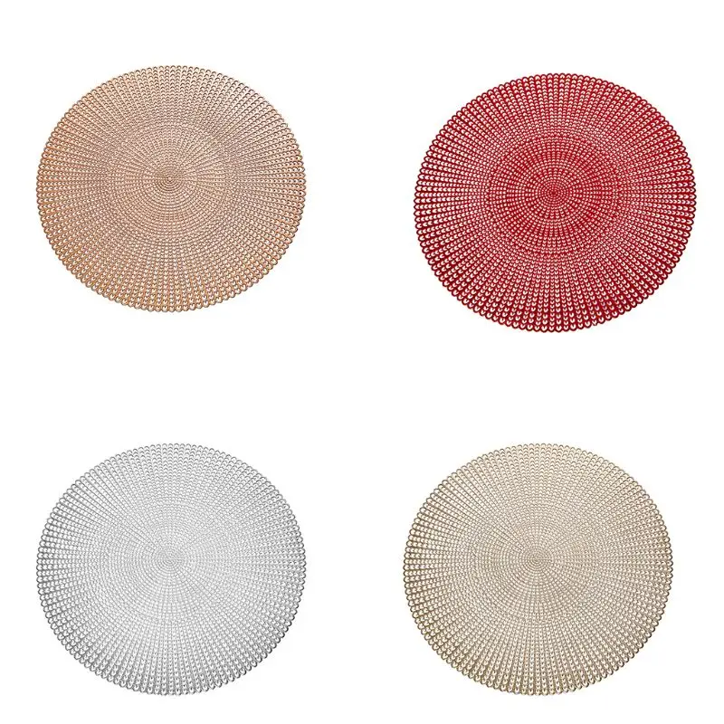 

42cm Hollow Out Fish Bone Grain Round Shape Dining Tableware Pad Insulation Decorative Metallic Placemat PVC Coaster Pads Bowl M