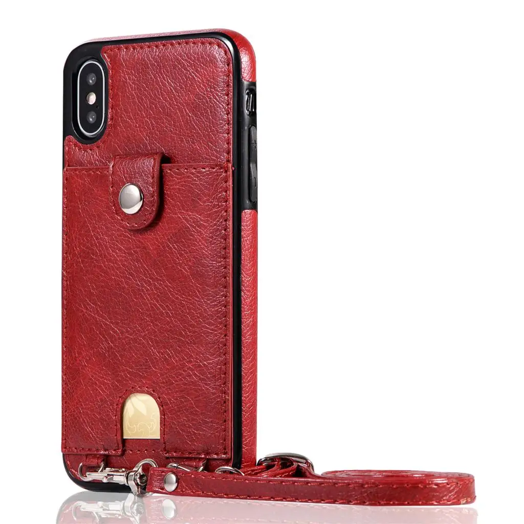 For Samsung Note 10 Plus 10+ S8 S9 S10 Plus S10E S7 Edge Case Wallet Leather Cover For iPhone X 11 Pro XR XS Max 7 8 6 6s Plus - Color: Red