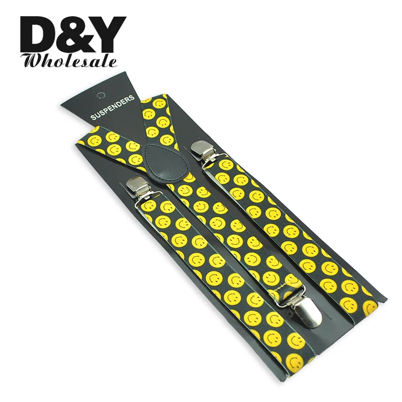 

Retail Funny Yellow Smile Face Black 1inch Wide Polyester Suspenders Women`s Men`s Unisex Clothing Pants Trouser Elastic Gallus